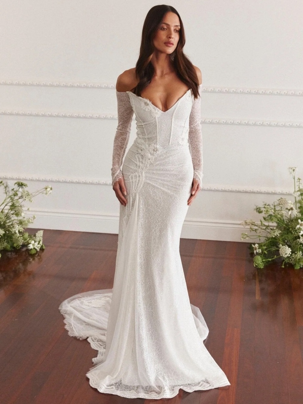 Grace Loves Lace Off-Shoulder White Lace Wedding Gown